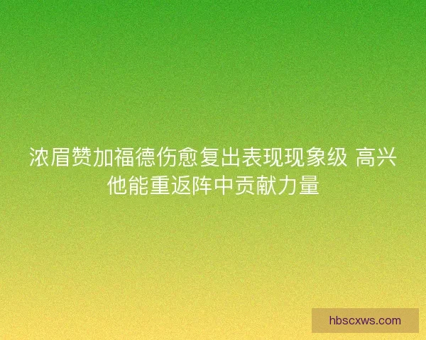 浓眉赞加福德伤愈复出表现现象级 高兴他能重返阵中贡献力量